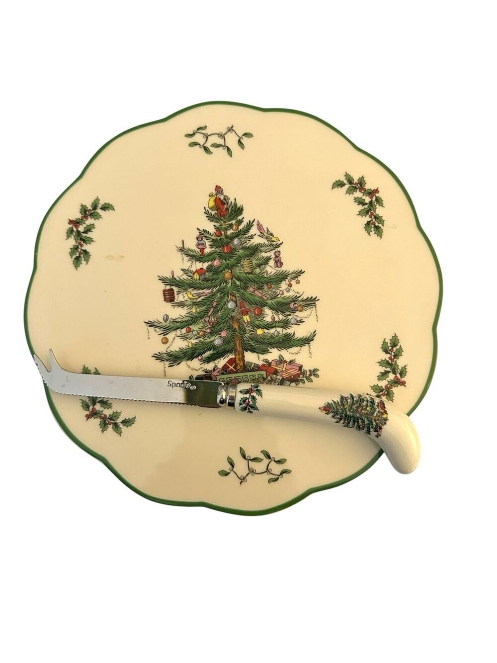 New Spode Christmas Scalloped Edge Cheese Plate Charcuterie Platter w/ Knife